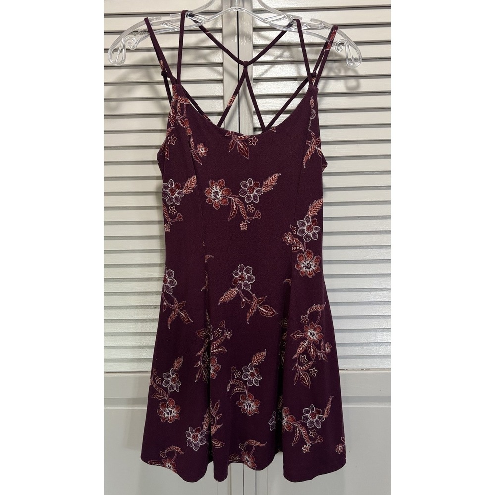 Aeropostale Burgundy Floral Strappy Mini Dress Size Sm Boho‎ Lined